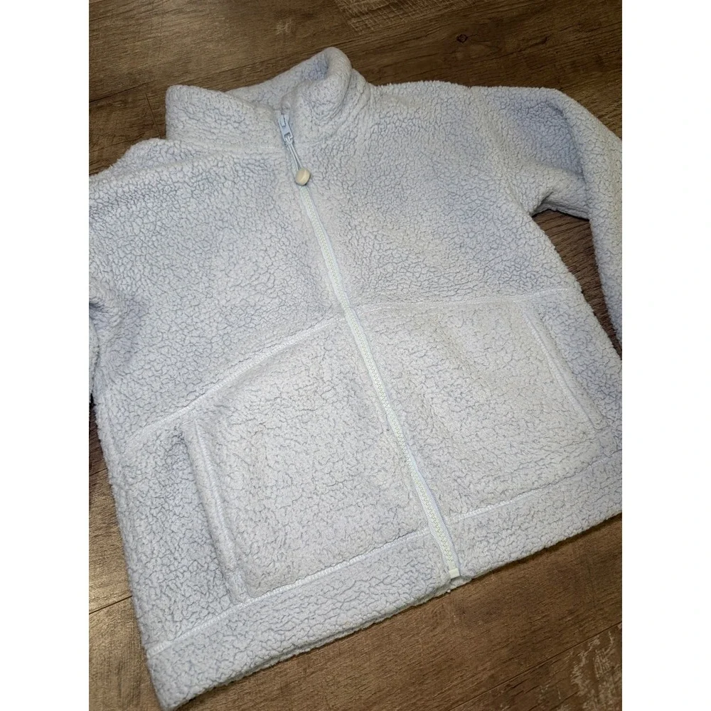 Athleta Girl Tugga Sherpa Fleece Jacket Light Blue Full Zip Thumbholes Size L 12